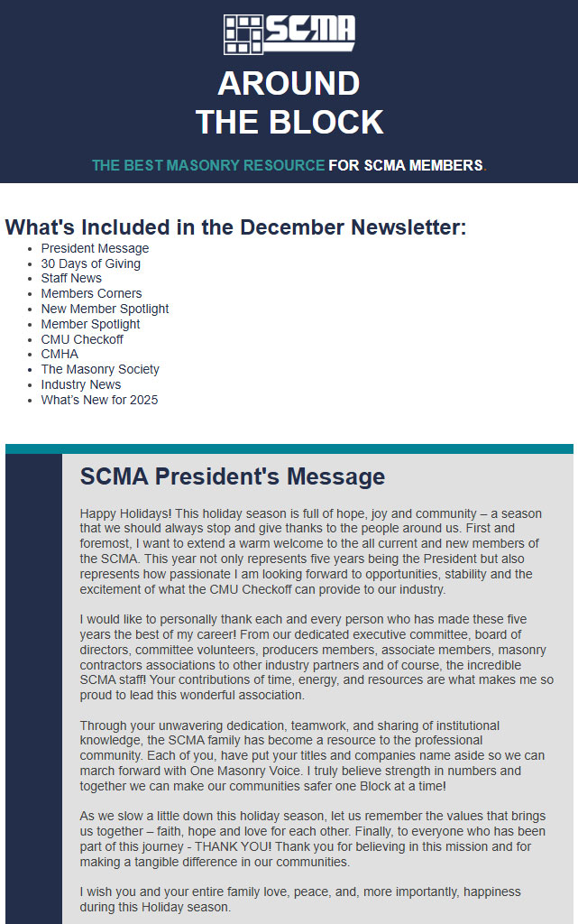 December 2024 SCMA Newsletter Snapshot