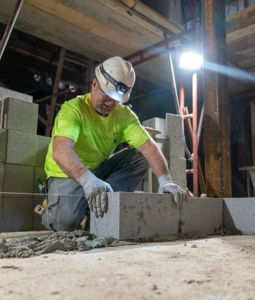 Man Placing CMU Interior Walls